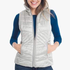 White House Black Market Petite Quilted Vest Metallic Silver Size Medium